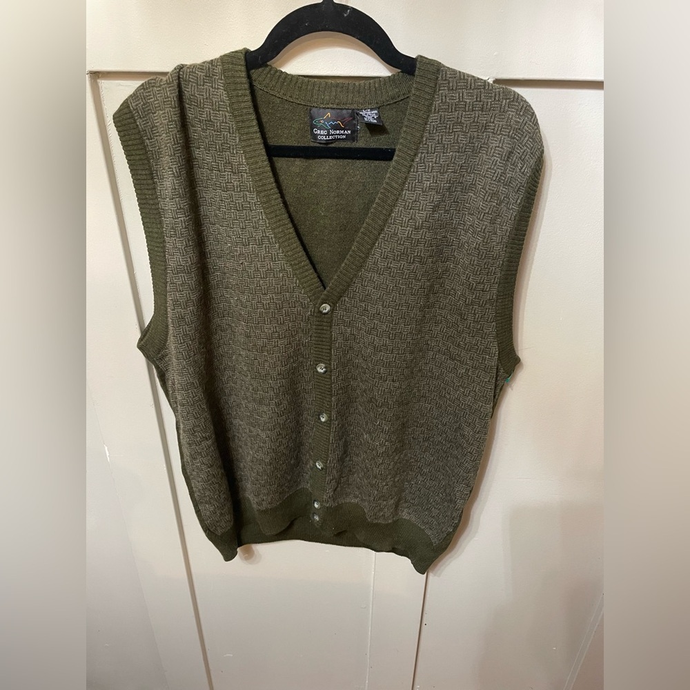 Greg Norman Collection Olive Green Men's Knit Cardigan Vest